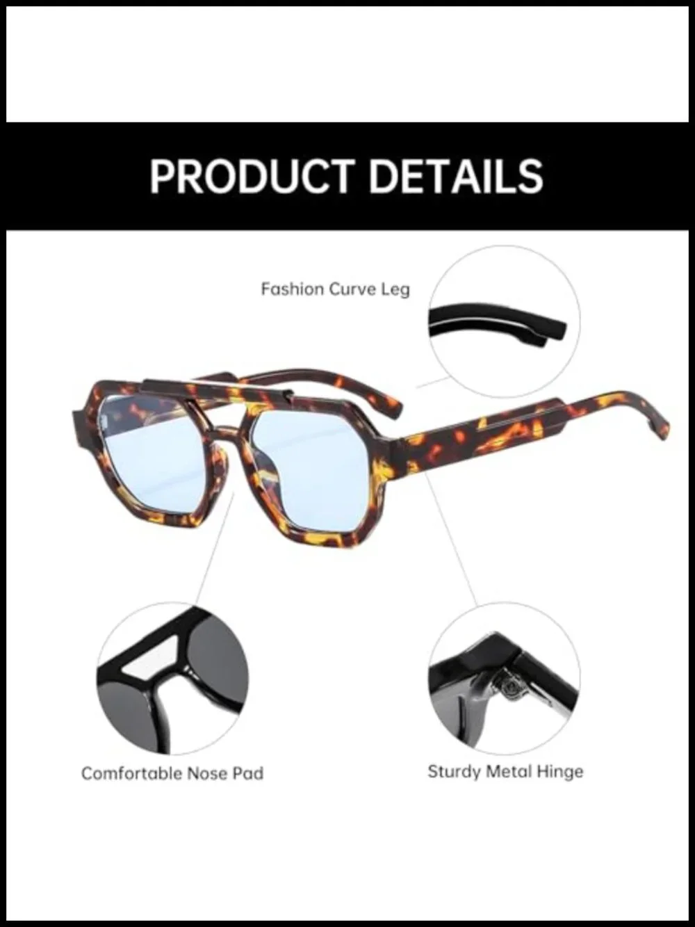Retro Pilot Sunglasses Double Bridge Hexagonal UV400 Protection